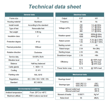 Silnik elektryczny 0,37kW 1400 obr/min. 71 B14
